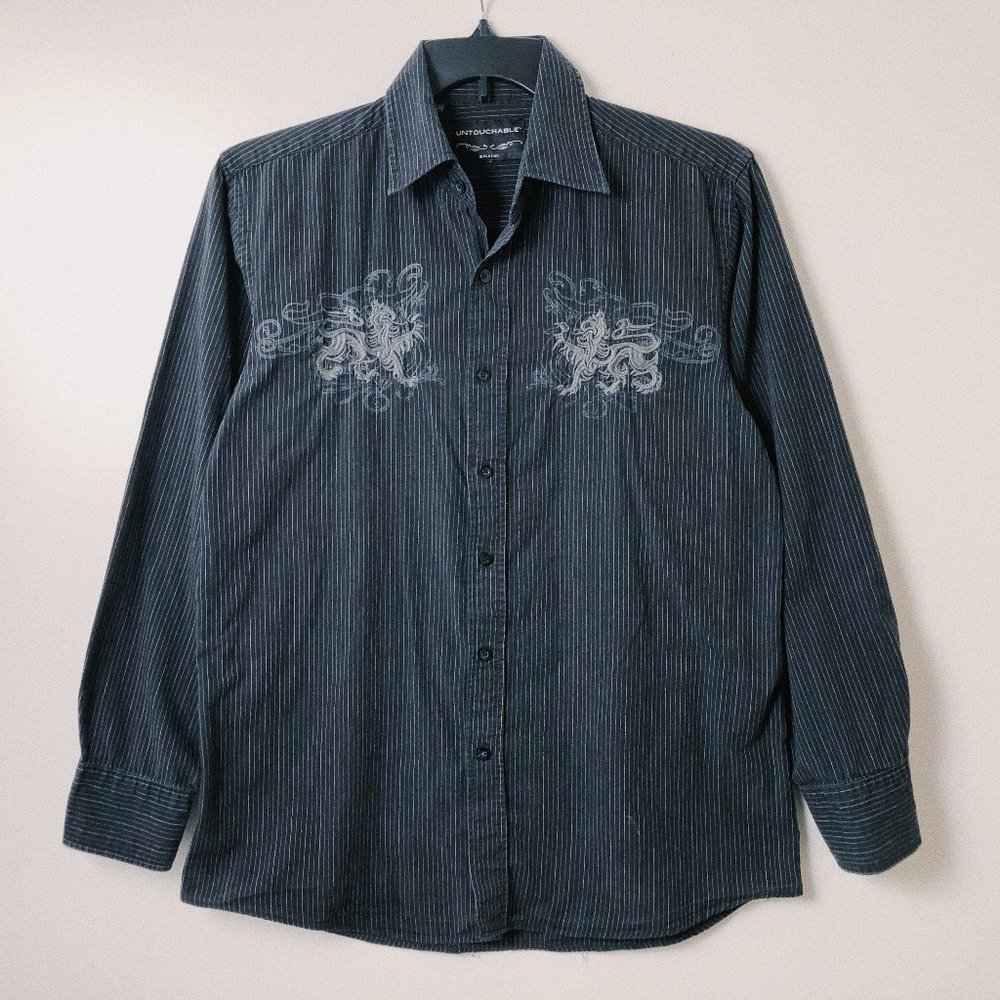 Untouchable y2k black striped lion button up shirt
